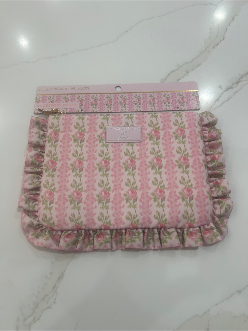 Yoobi love shack fancy for target Pink Floral Ruffled Accessory Pouch